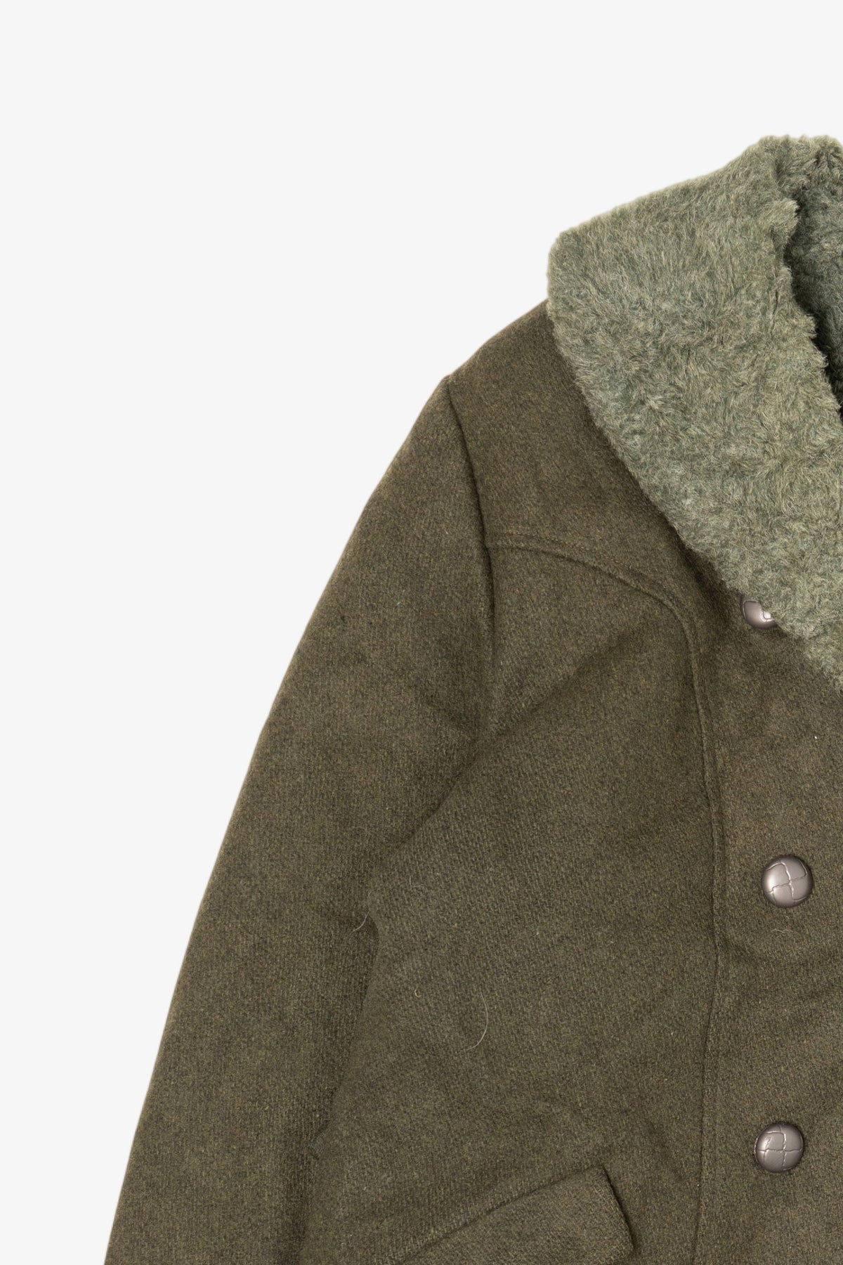 Vintage Olive Faux Fur Trimmed Winter Peacoat (1980s)