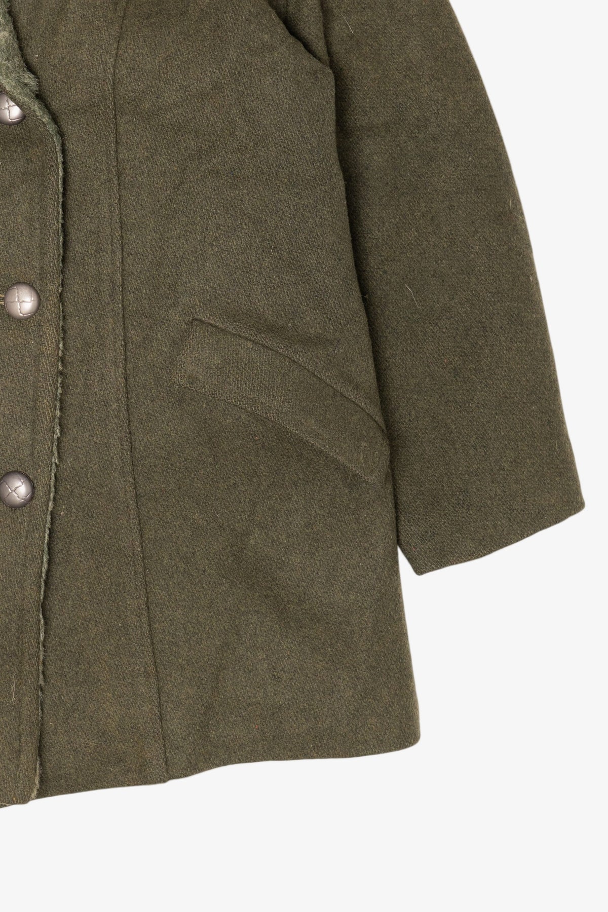 Vintage Olive Faux Fur Trimmed Winter Peacoat (1980s)