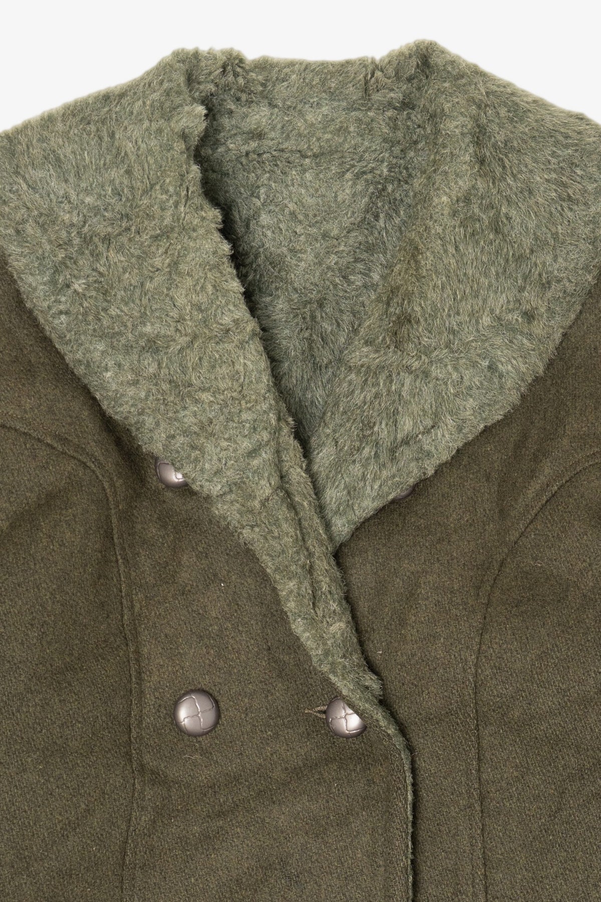Vintage Olive Faux Fur Trimmed Winter Peacoat (1980s)