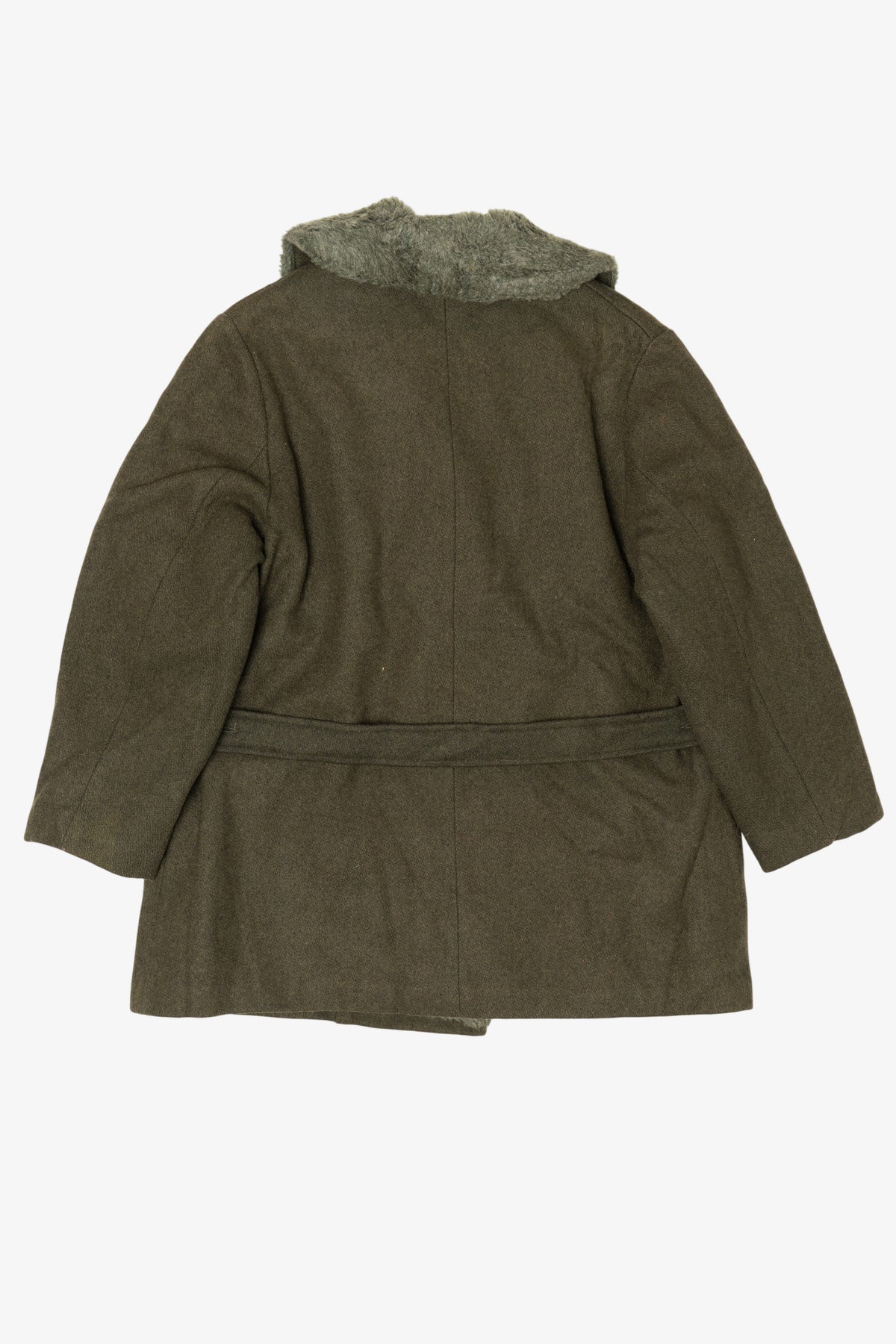 Vintage Olive Faux Fur Trimmed Winter Peacoat (1980s)