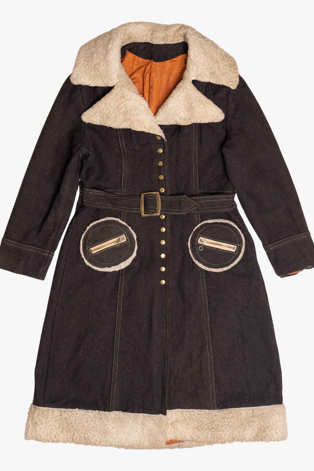 Vintage Penny Lane Shearling Trim Wool Coat (1970s)
