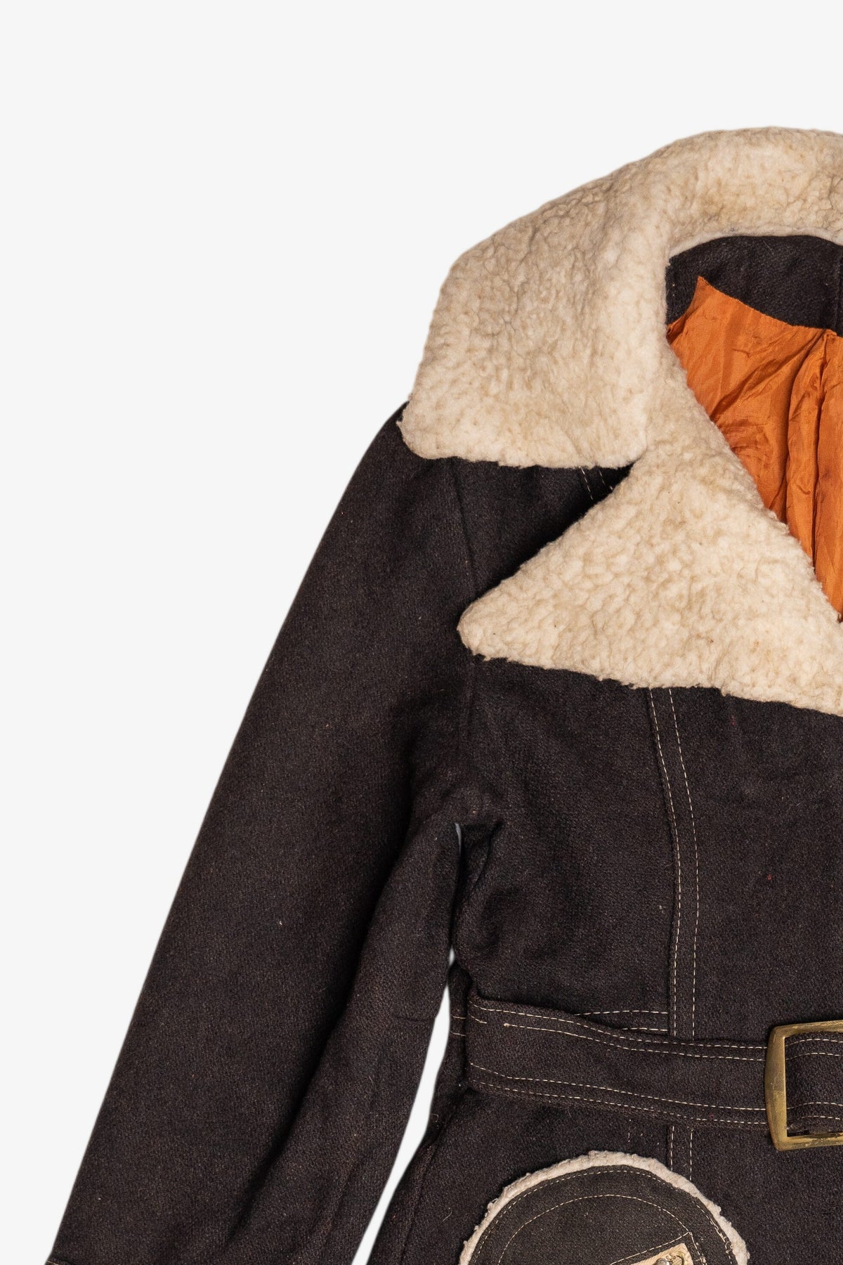 Vintage Penny Lane Shearling Trim Wool Coat (1970s)
