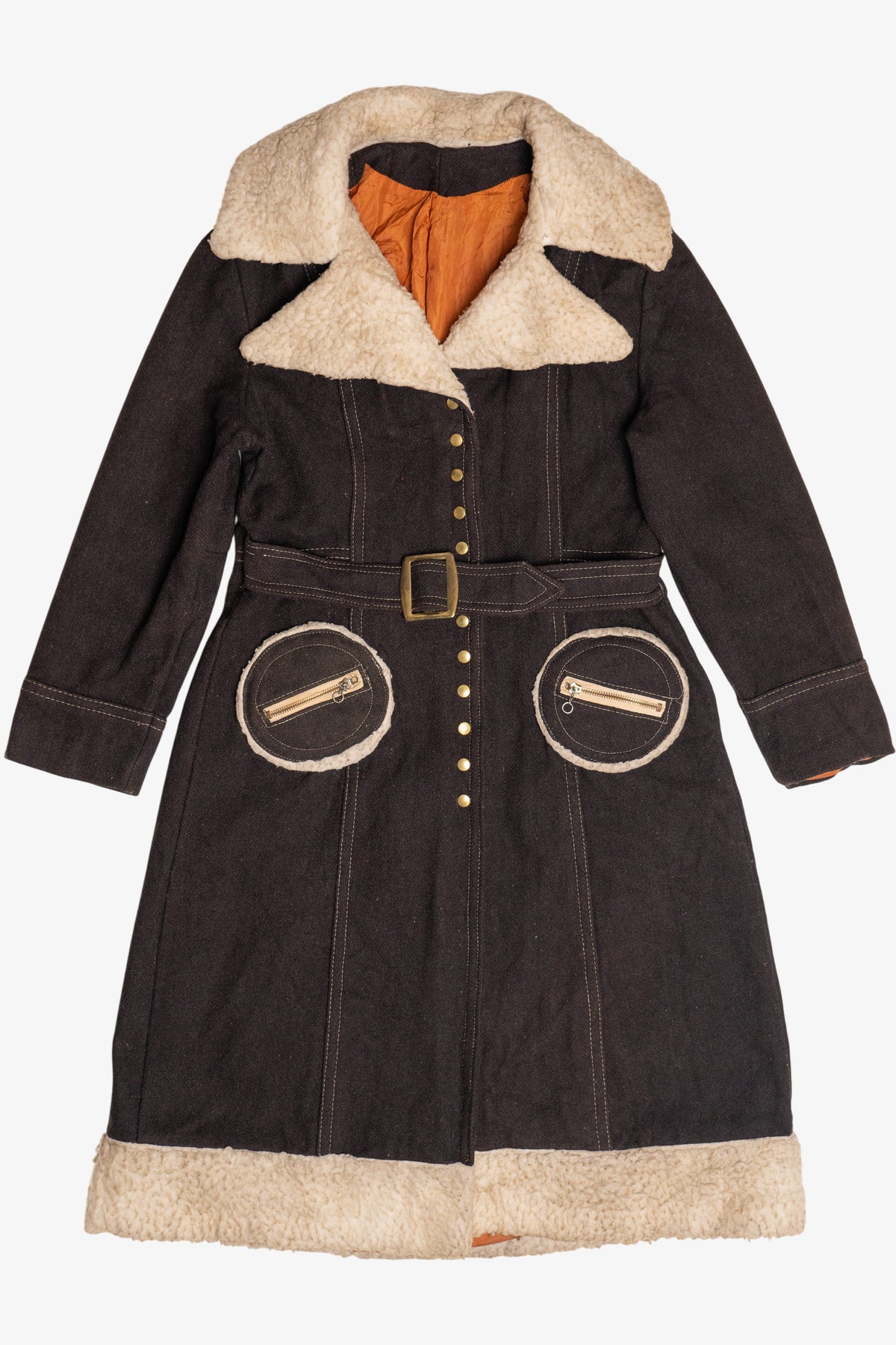 Vintage Penny Lane Shearling Trim Wool Coat (1970s)