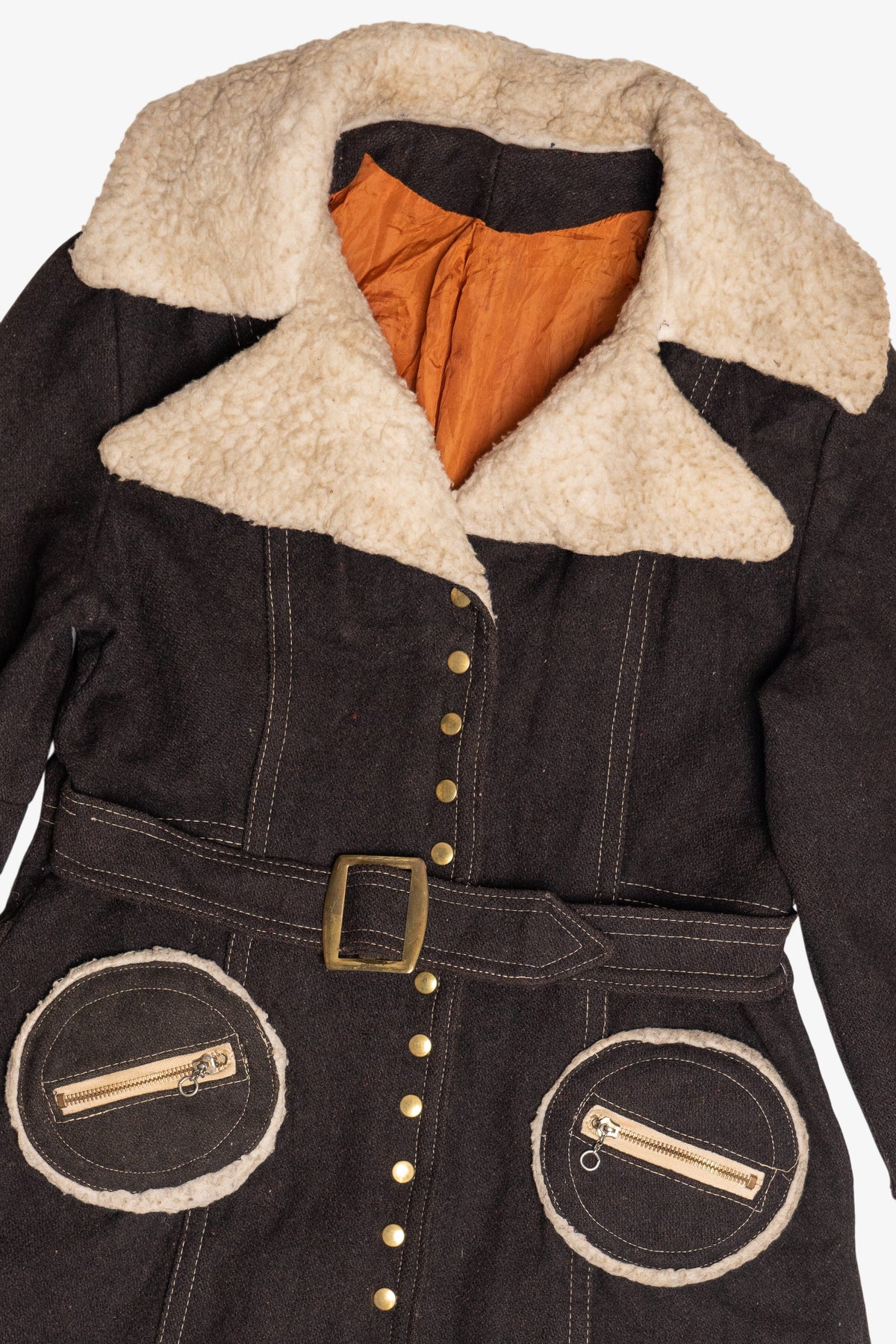 Vintage Penny Lane Shearling Trim Wool Coat (1970s)