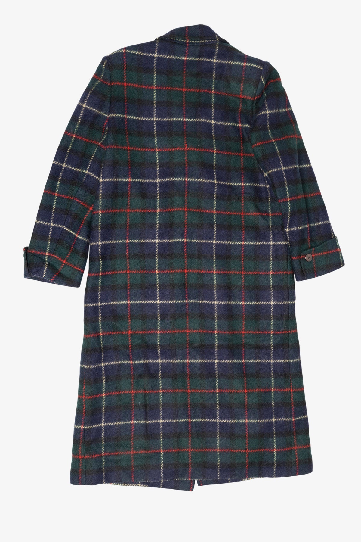 Vintage Plaid Henry White Double-Breasted Overcoat (1980s)