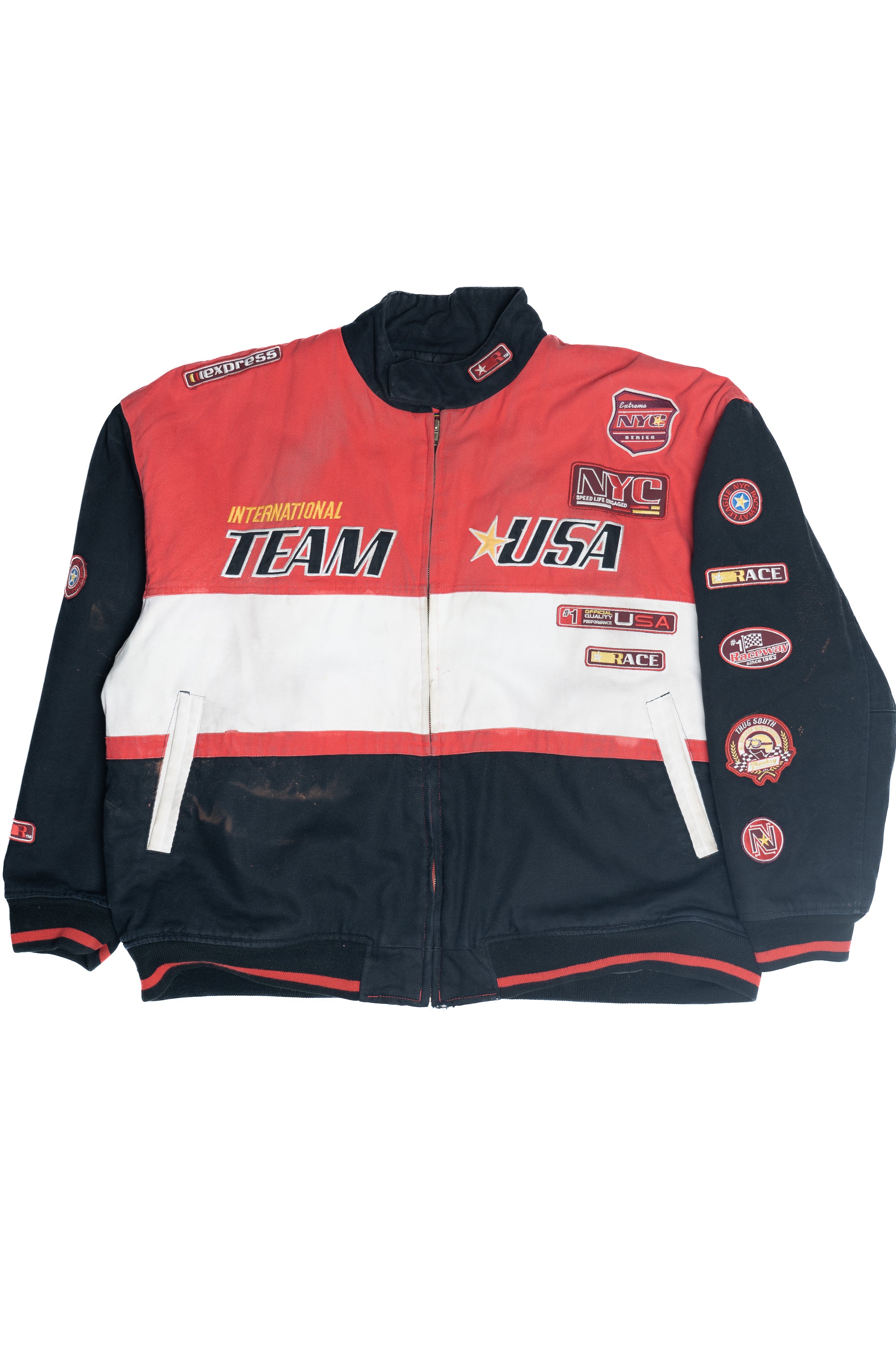 Vintage Thug South "Team USA" Embroidered Patches Heavyweight Racing Jacket (2000s)