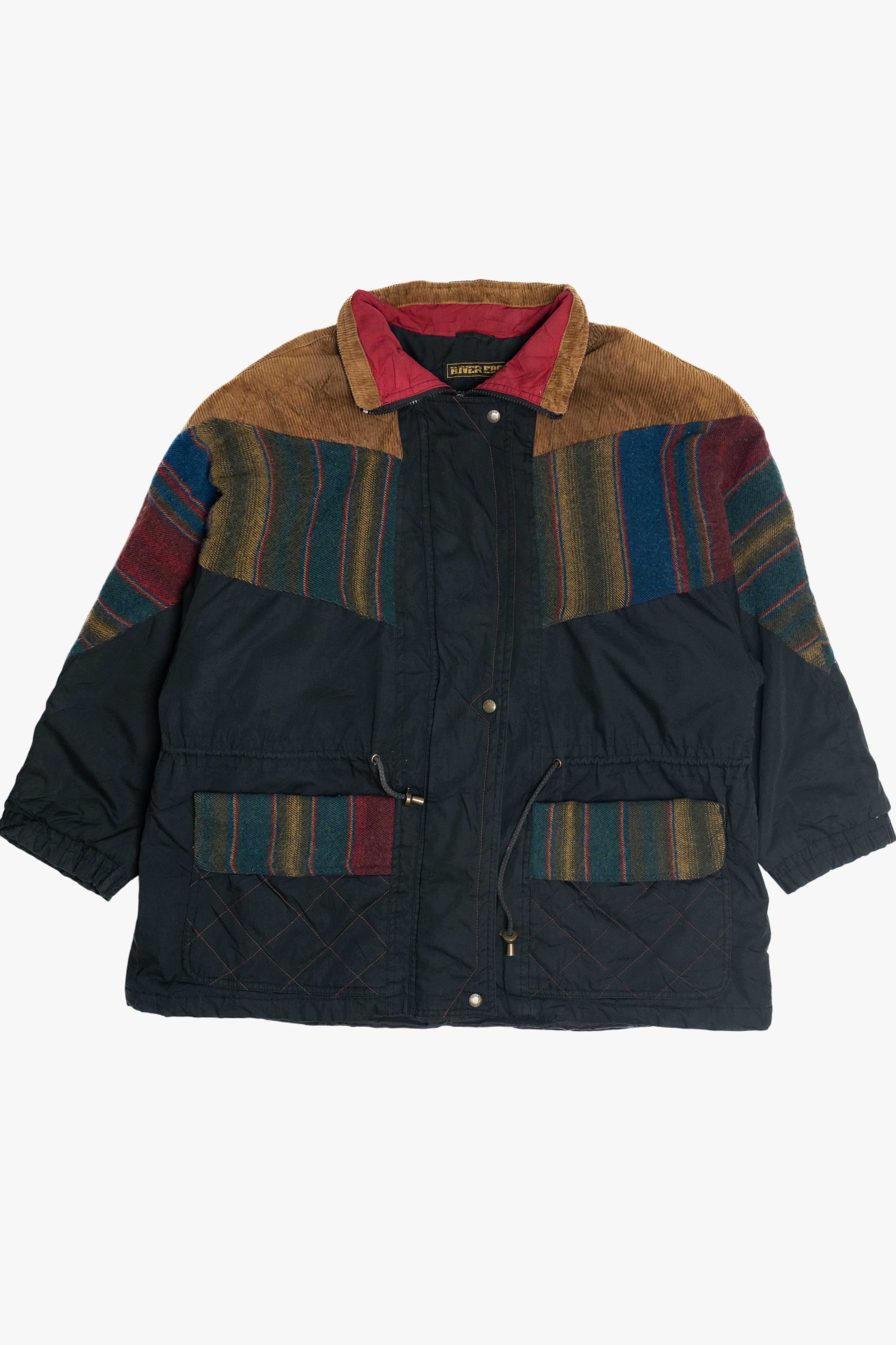 Vintage River Edge Patchwork Corduroy Detail Winter Coat (1990s)
