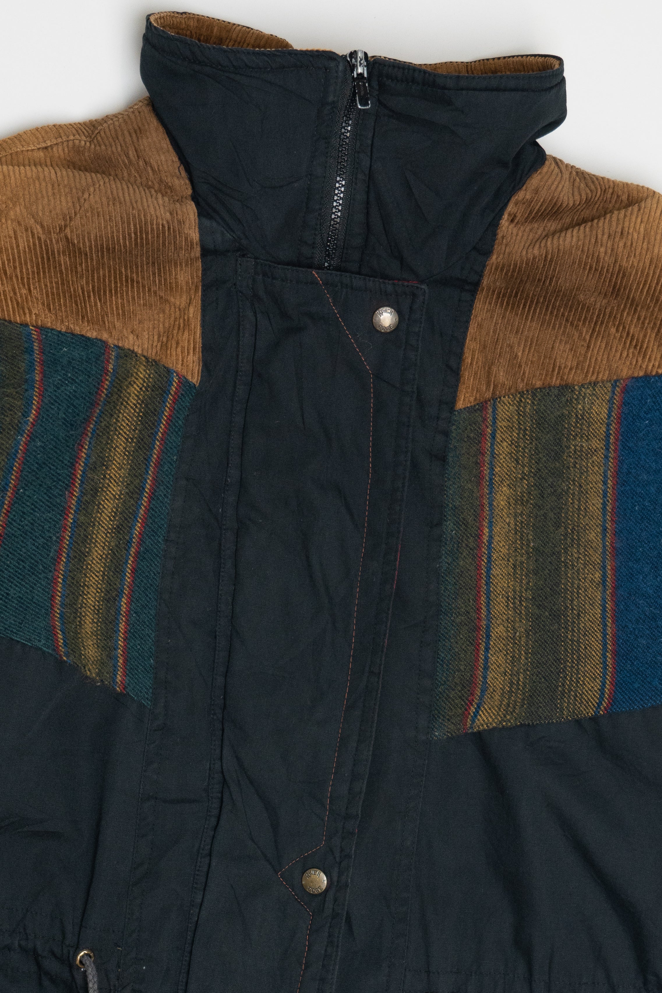 Vintage River Edge Patchwork Corduroy Detail Winter Coat (1990s)