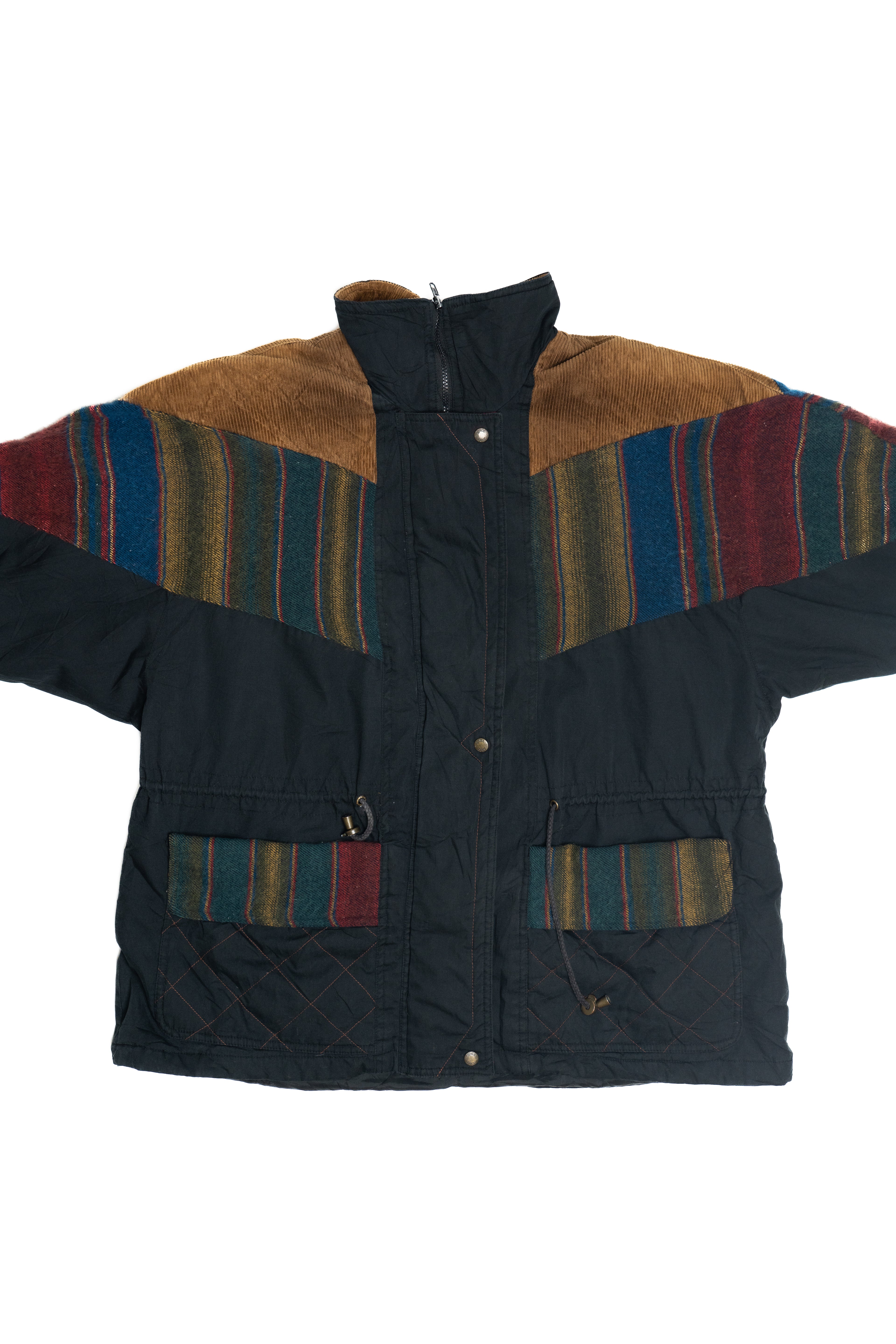 Vintage River Edge Patchwork Corduroy Detail Winter Coat (1990s)
