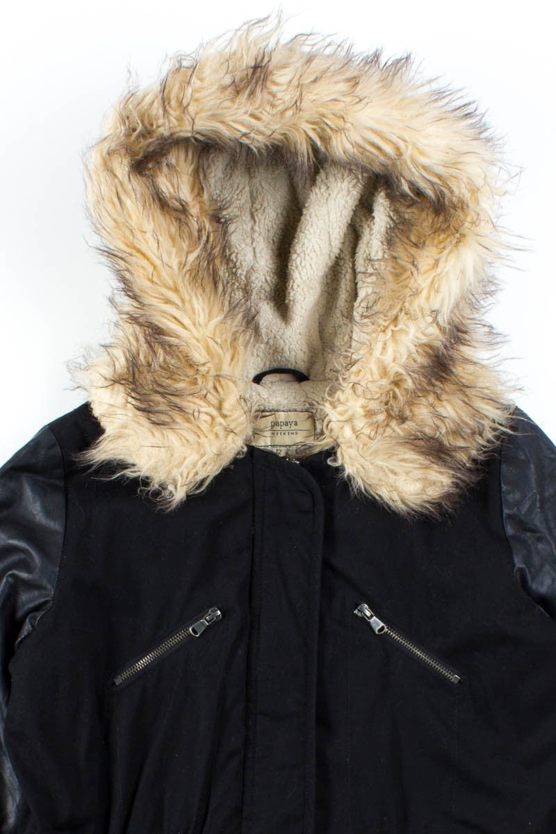 Black Faux Leather Parka