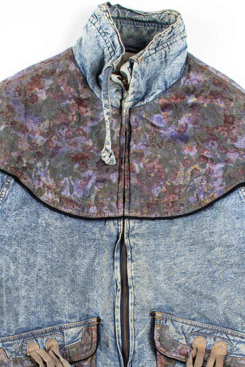 Floral Trimmed Denim Coat
