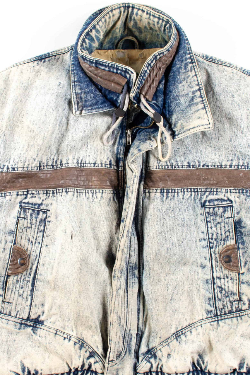 Faux-Leather Trimmed Denim Jacket