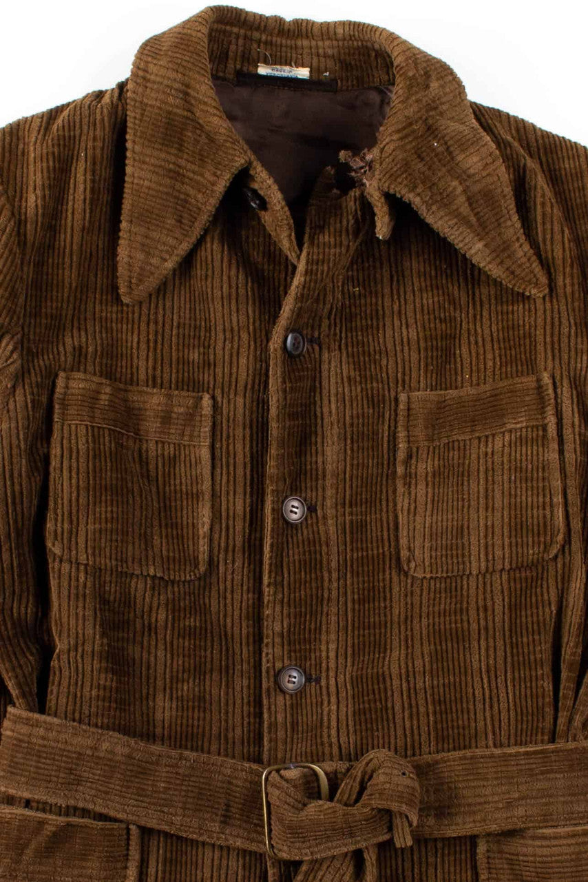 Brown Corduroy Belted Coat 1