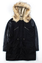 Black Faux Leather Parka