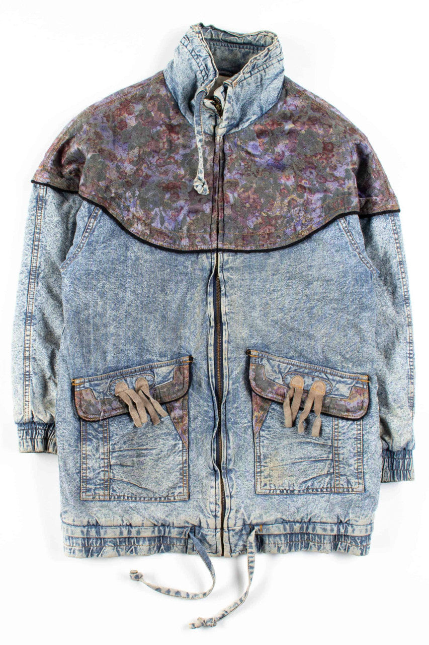 Floral Trimmed Denim Coat