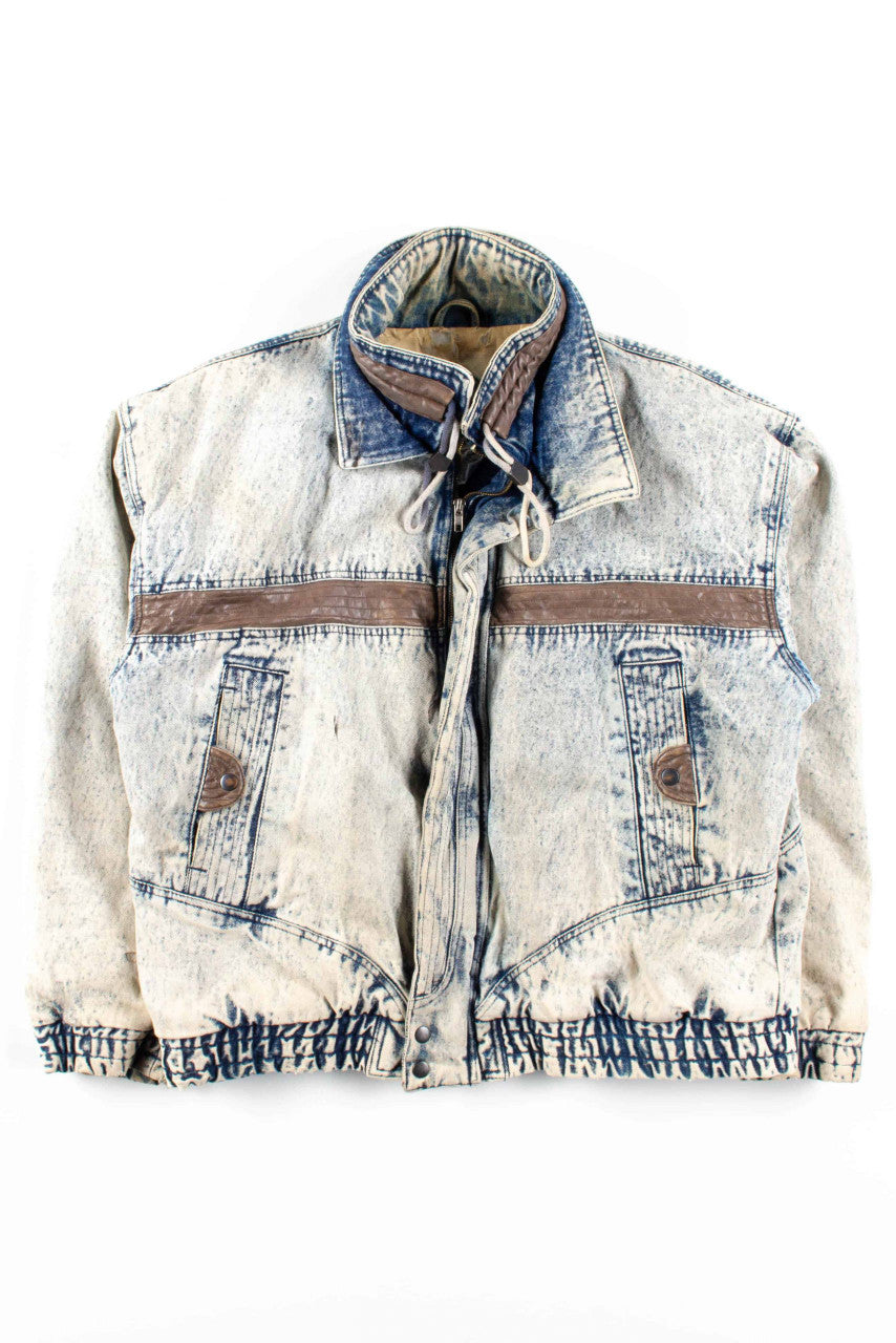 Faux-Leather Trimmed Denim Jacket