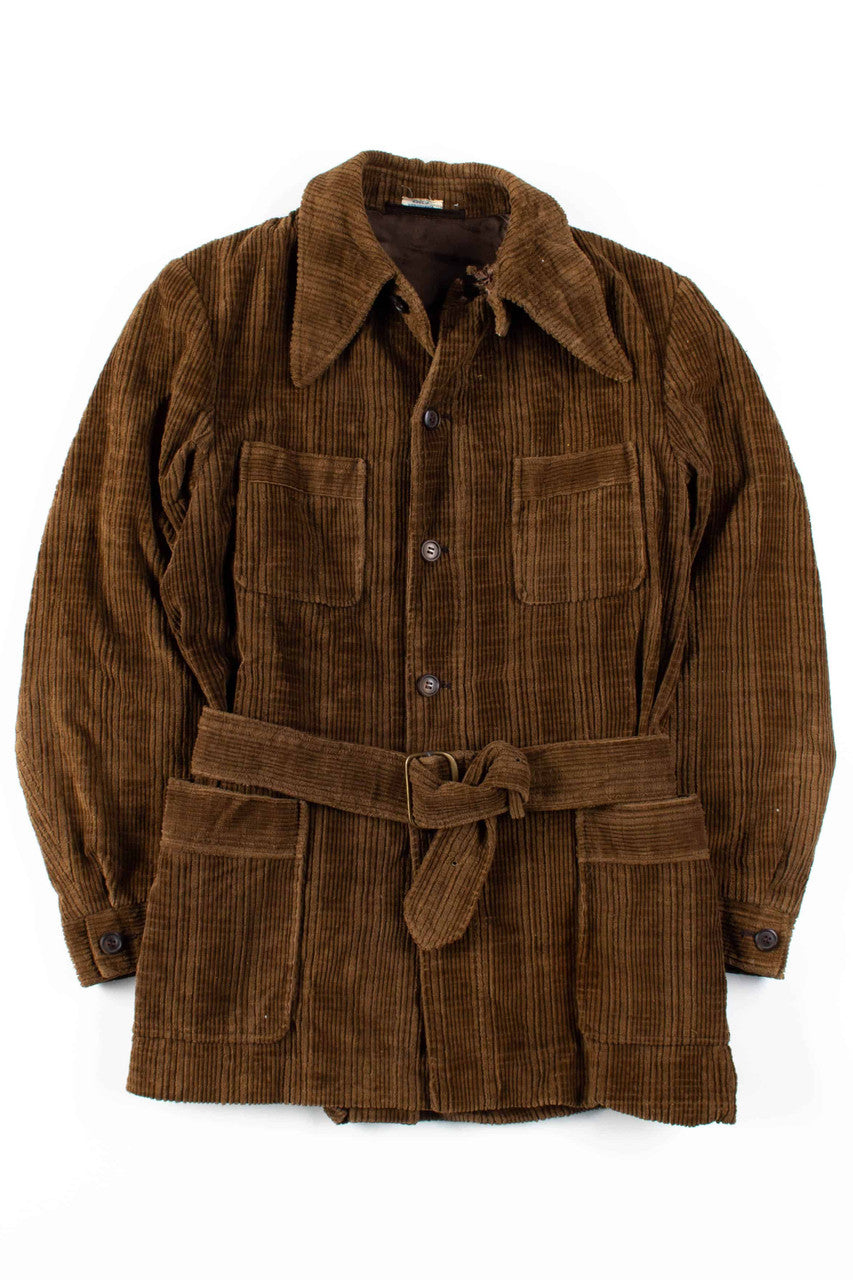 Brown Corduroy Belted Coat 1