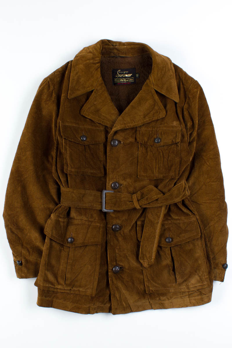 Brown Corduroy Belted Winter Coat