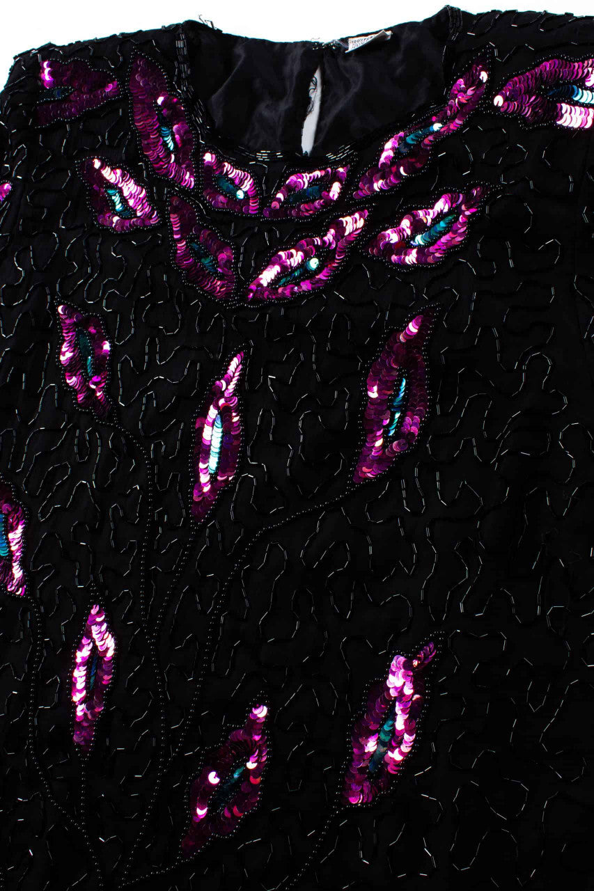 Vintage Pink Leaf Sequin Top