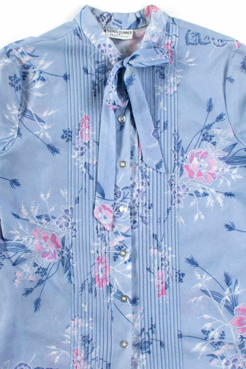 Floral Pleated Tie Neck Blouse