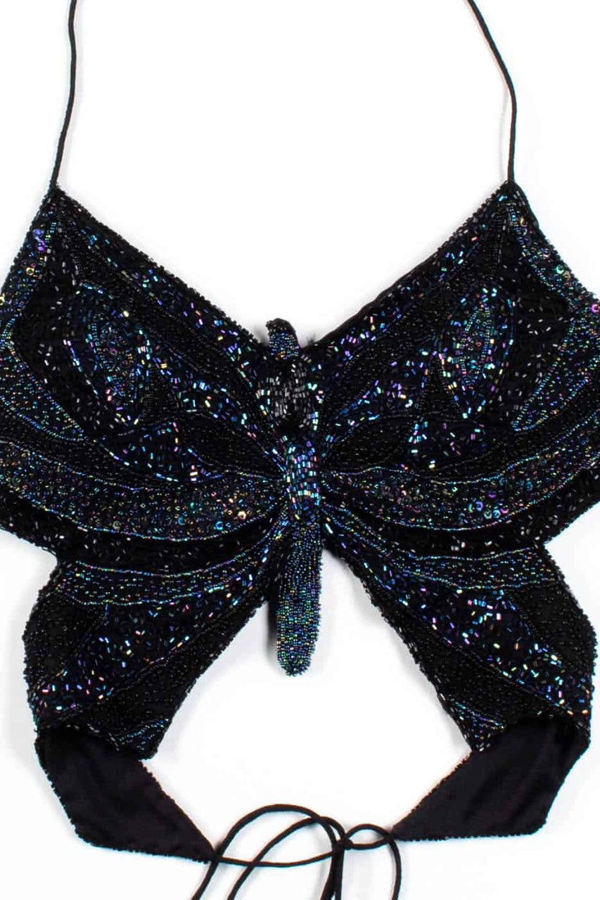 Black Beaded Butterfly Bralette