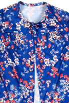 Blue Floral Tie Neck Open Blouse