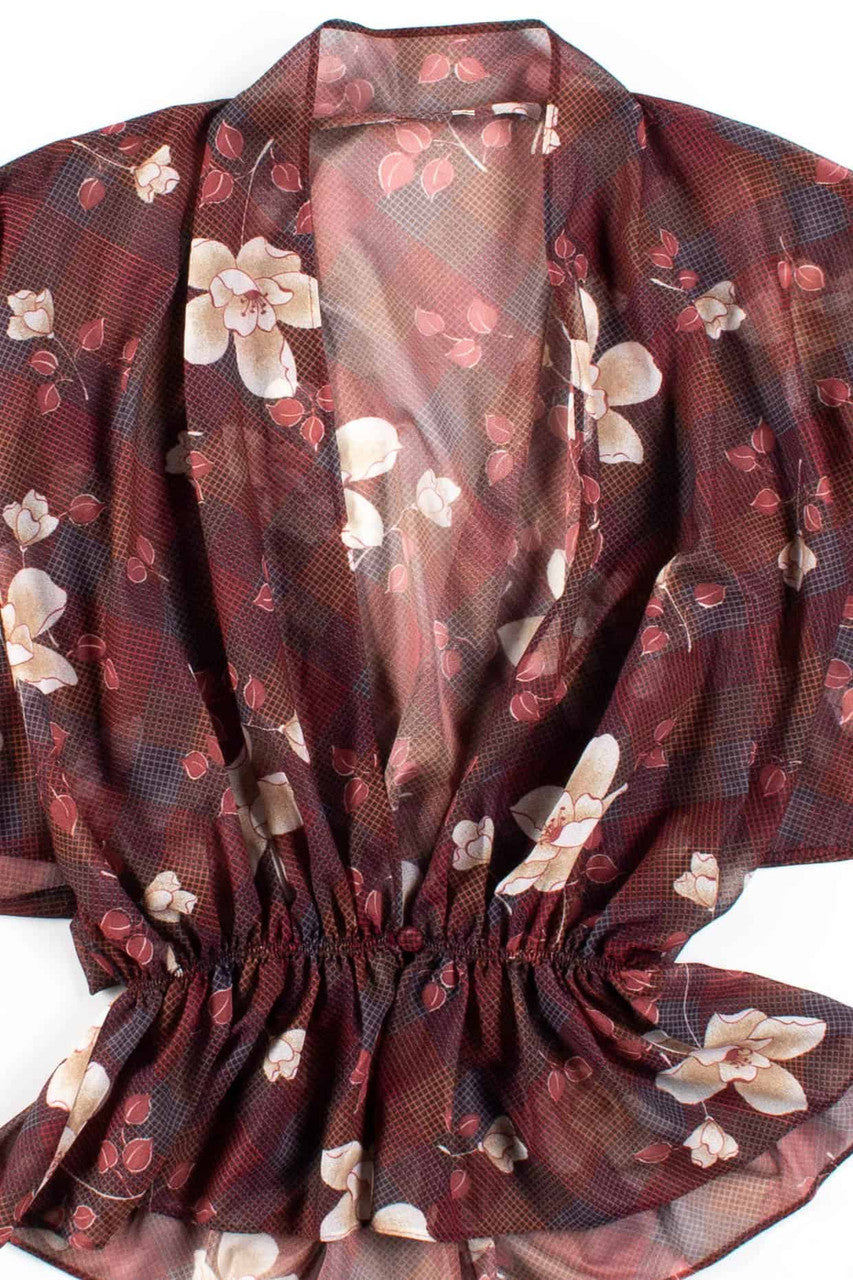 Sheer Floral Button Peplum Top