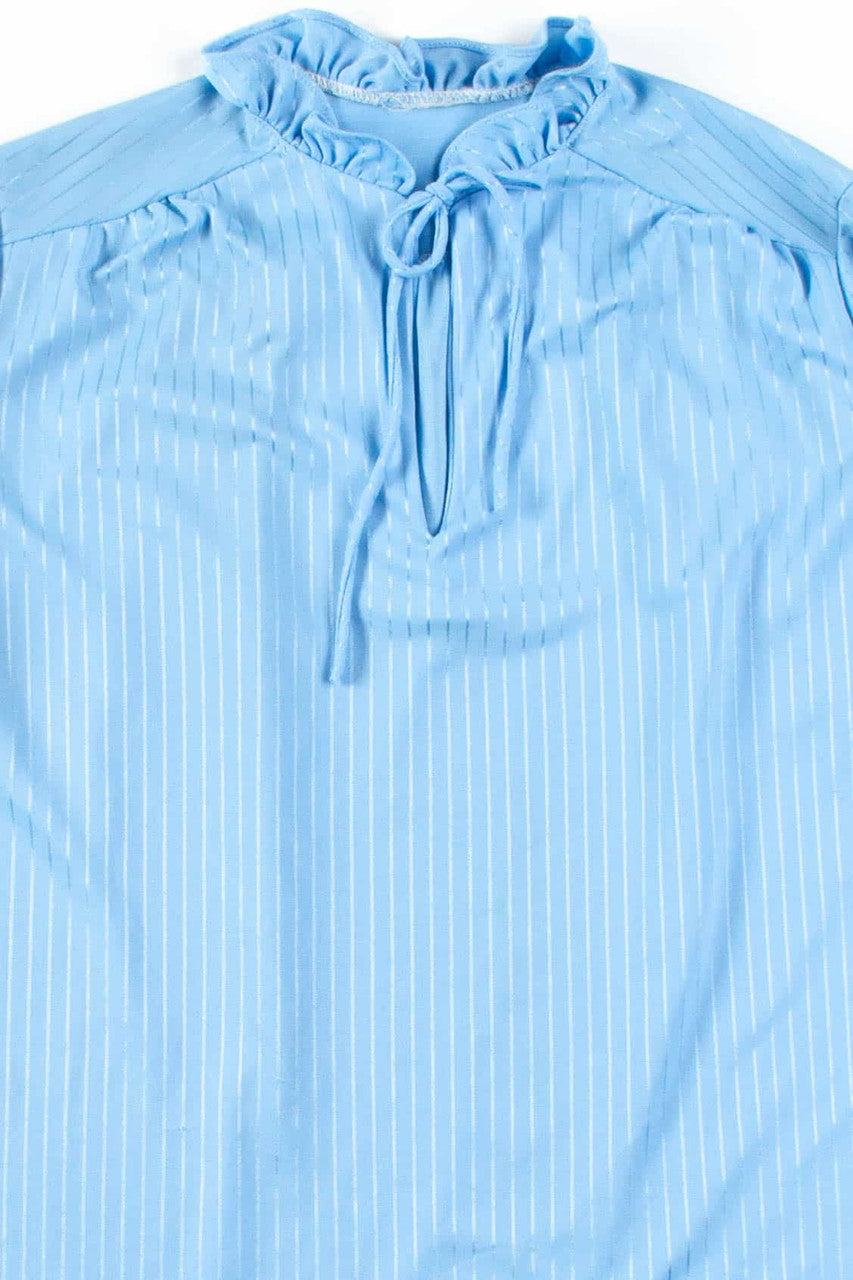Blue Striped Lace Up Blouse