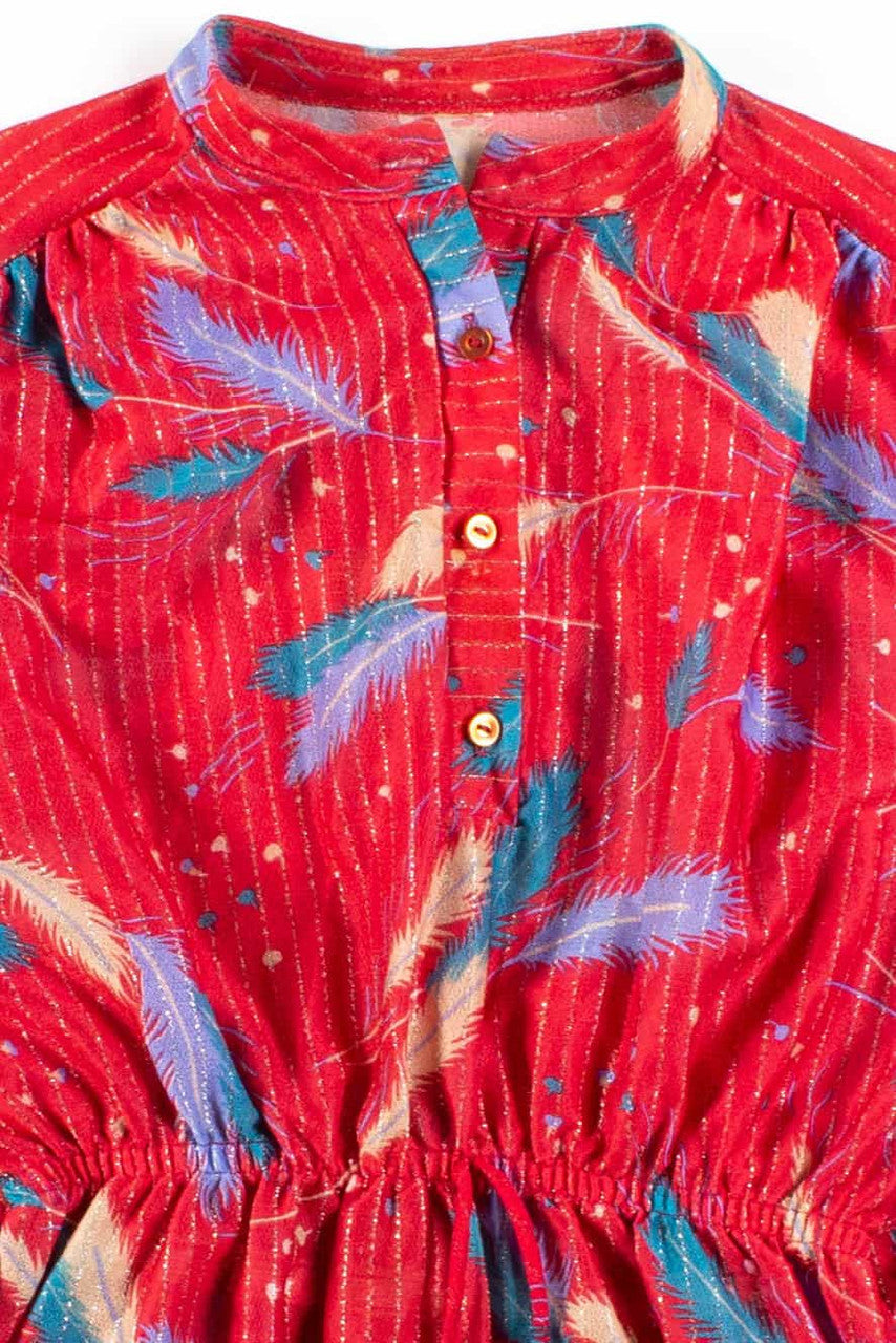 Red Feathers Sheer Peplum Top