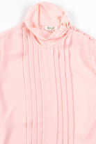 Pink Pleated Shoulder Button Blouse
