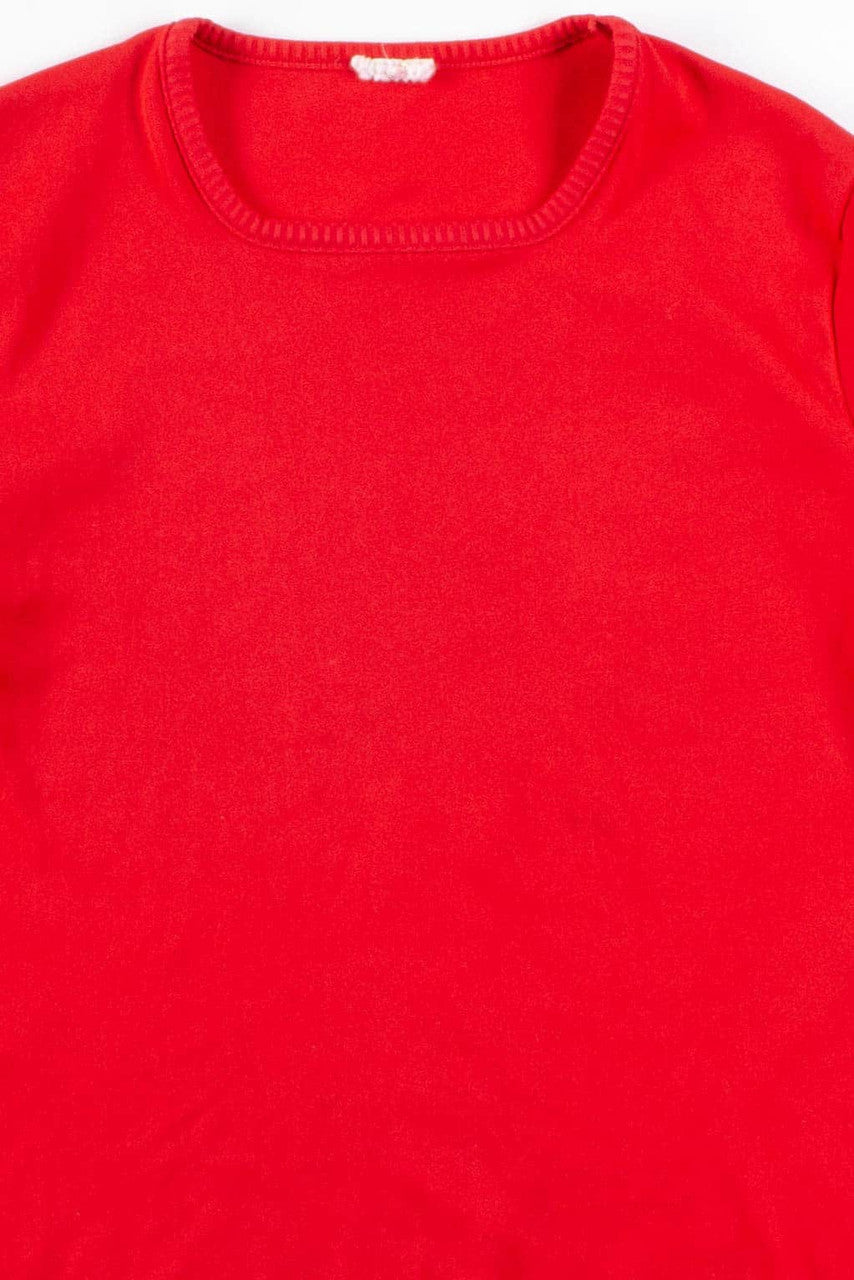 Red Ribbed Collar Top