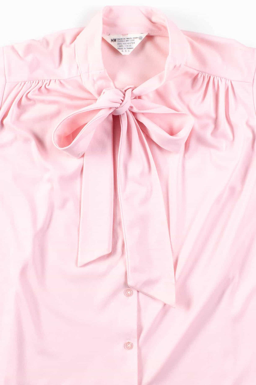 Pink Sleeveless Bow Collar Blouse