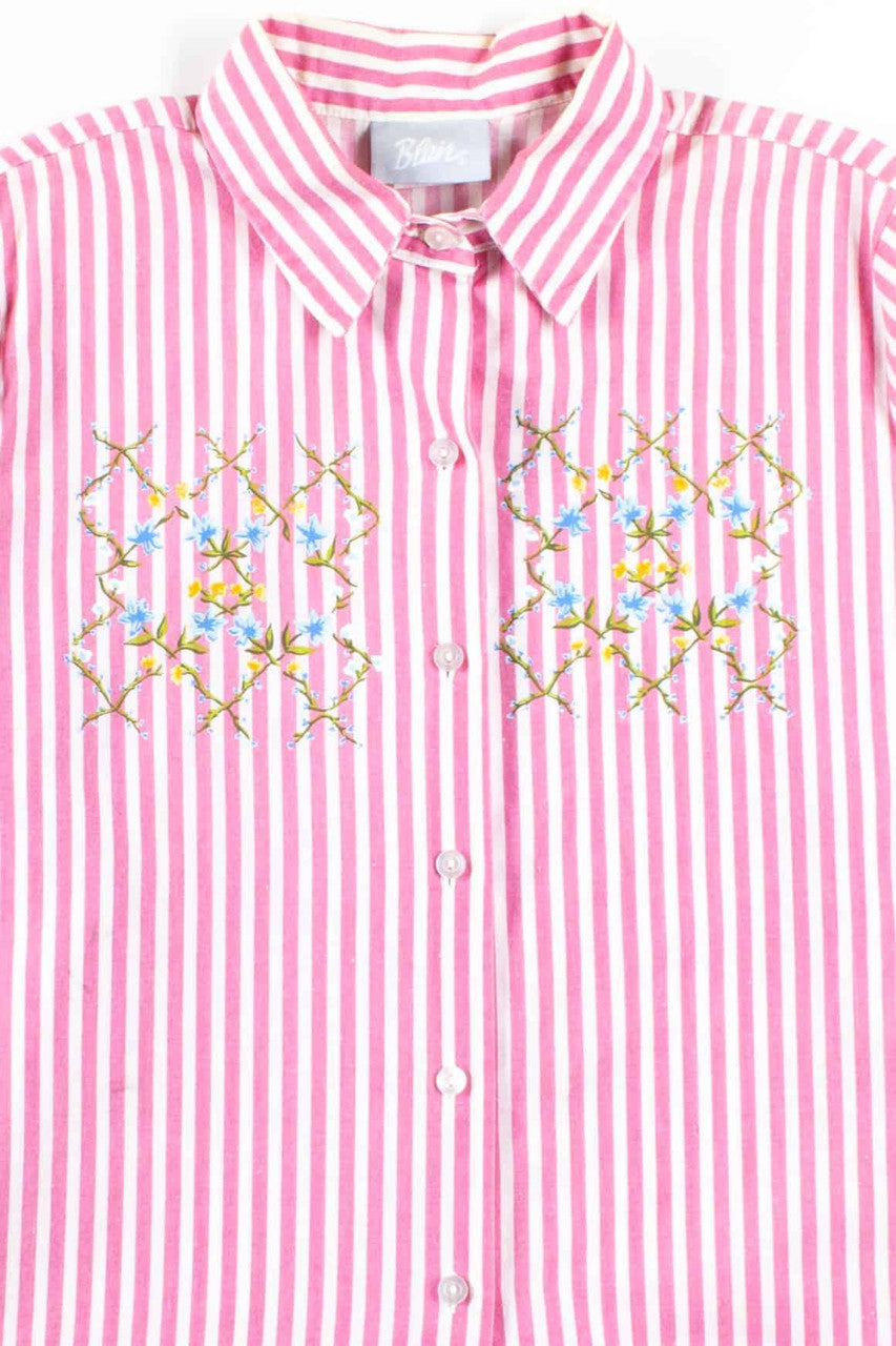 Pink Striped Floral Button Up