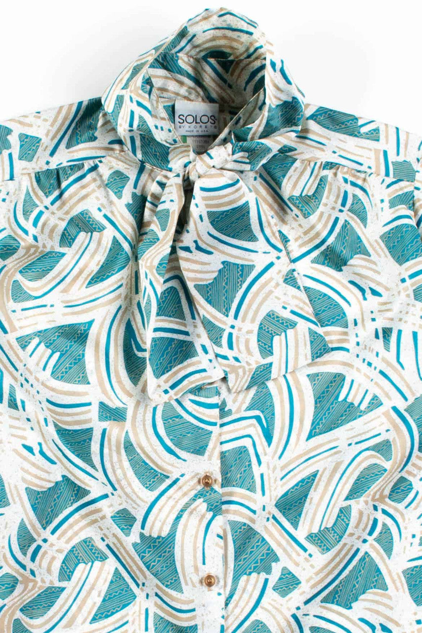 Teal Abstract Blouse w/ Scarf