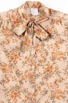 Tan Floral Tie Neck Blouse