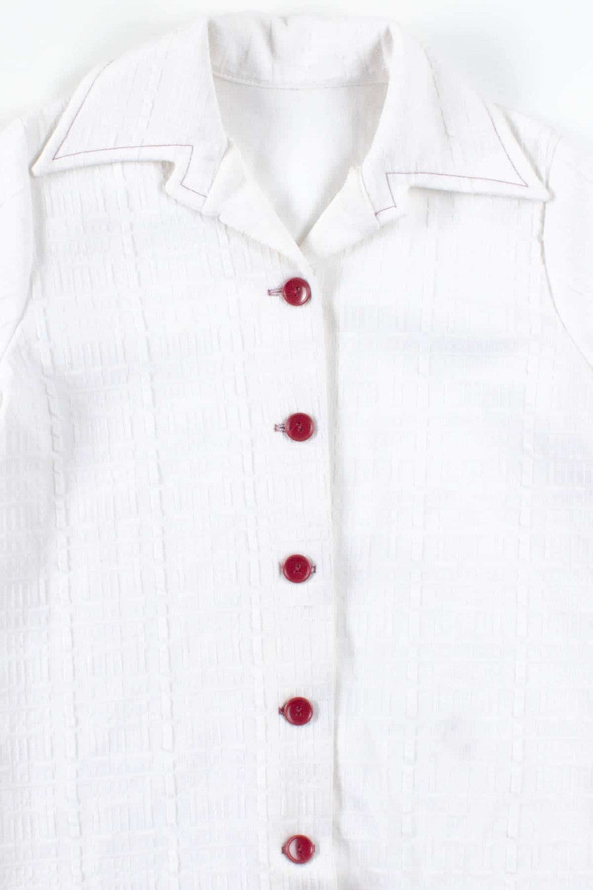 White Textured Button Up Top