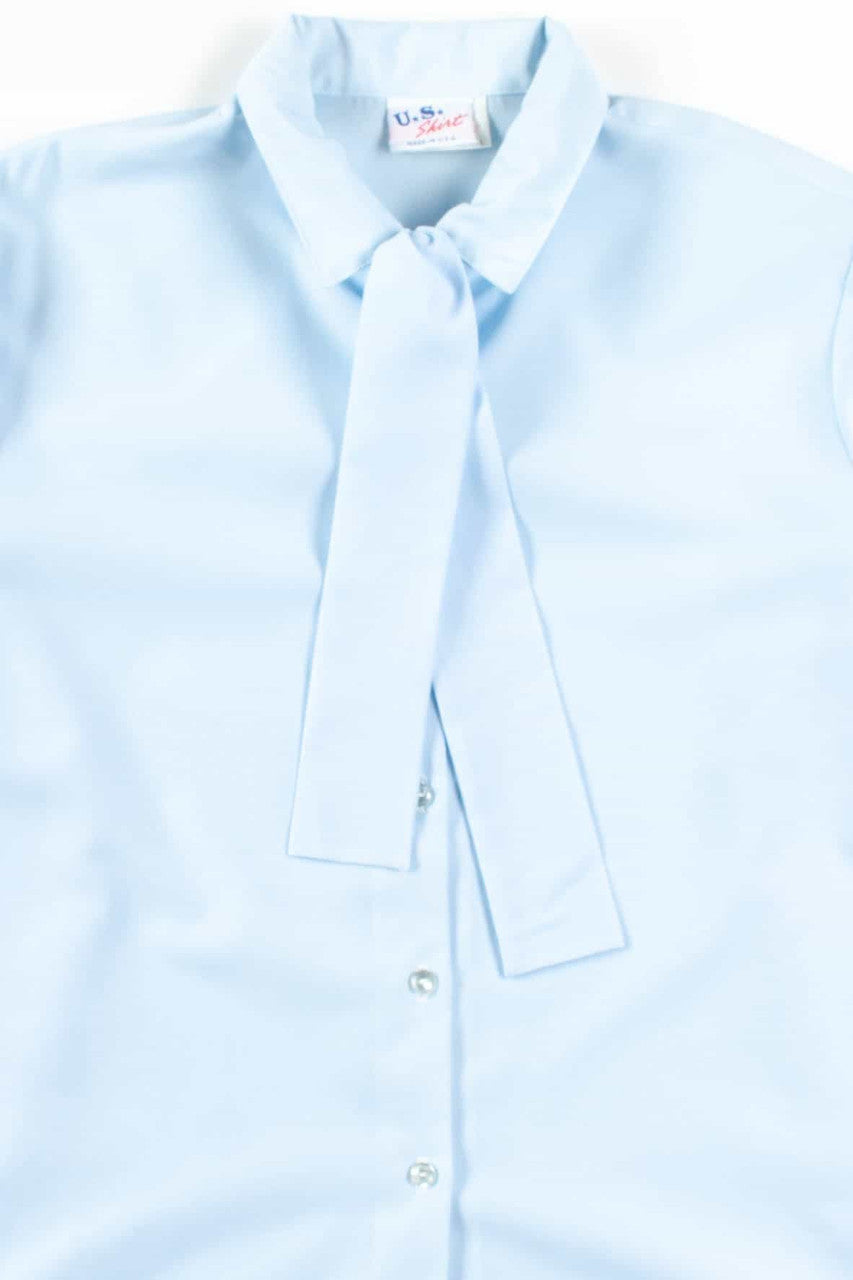 Light Blue Tie Neck Blouse