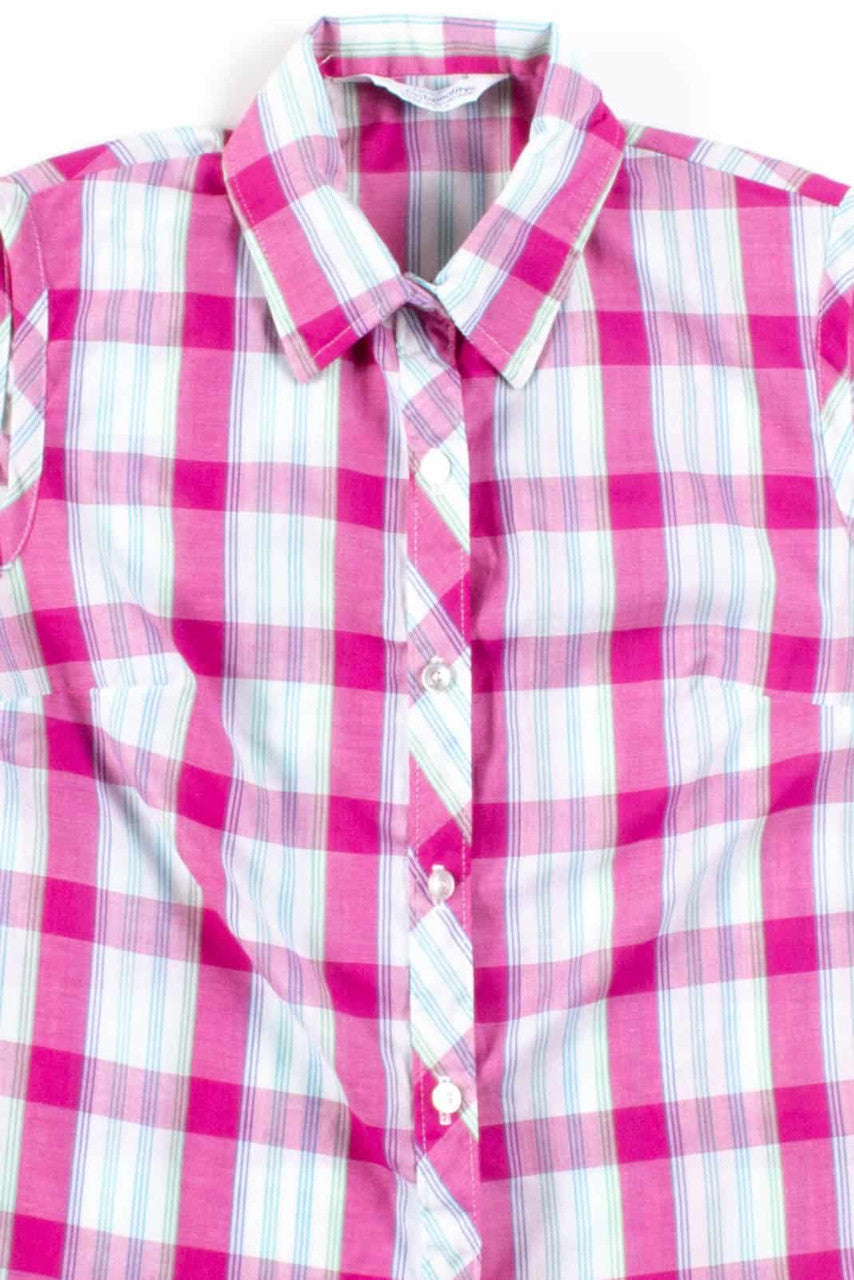 Pink Plaid Sleeveless Blouse