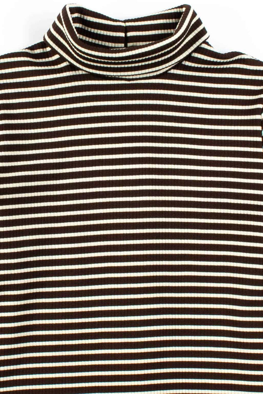 Brown Striped Turtleneck Blouse