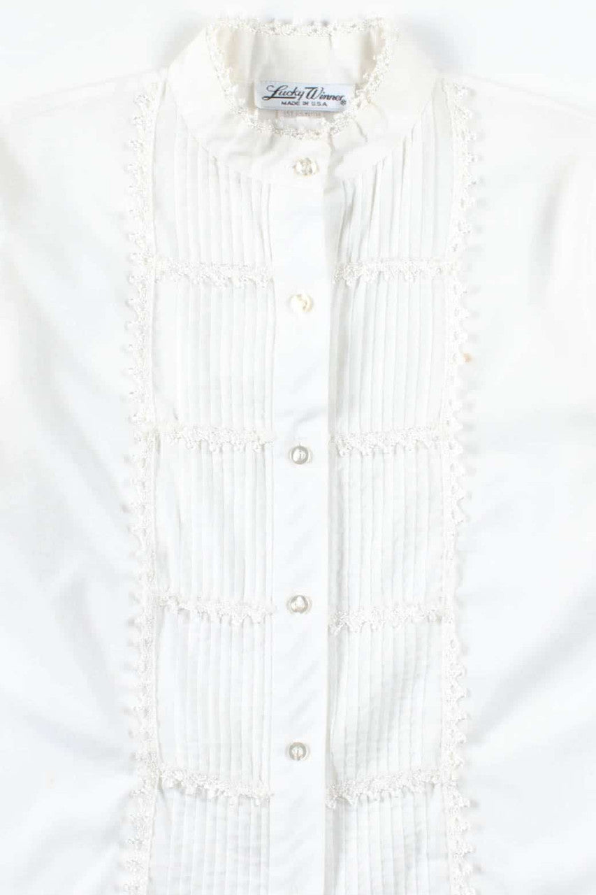 White Pleated Lace Blouse