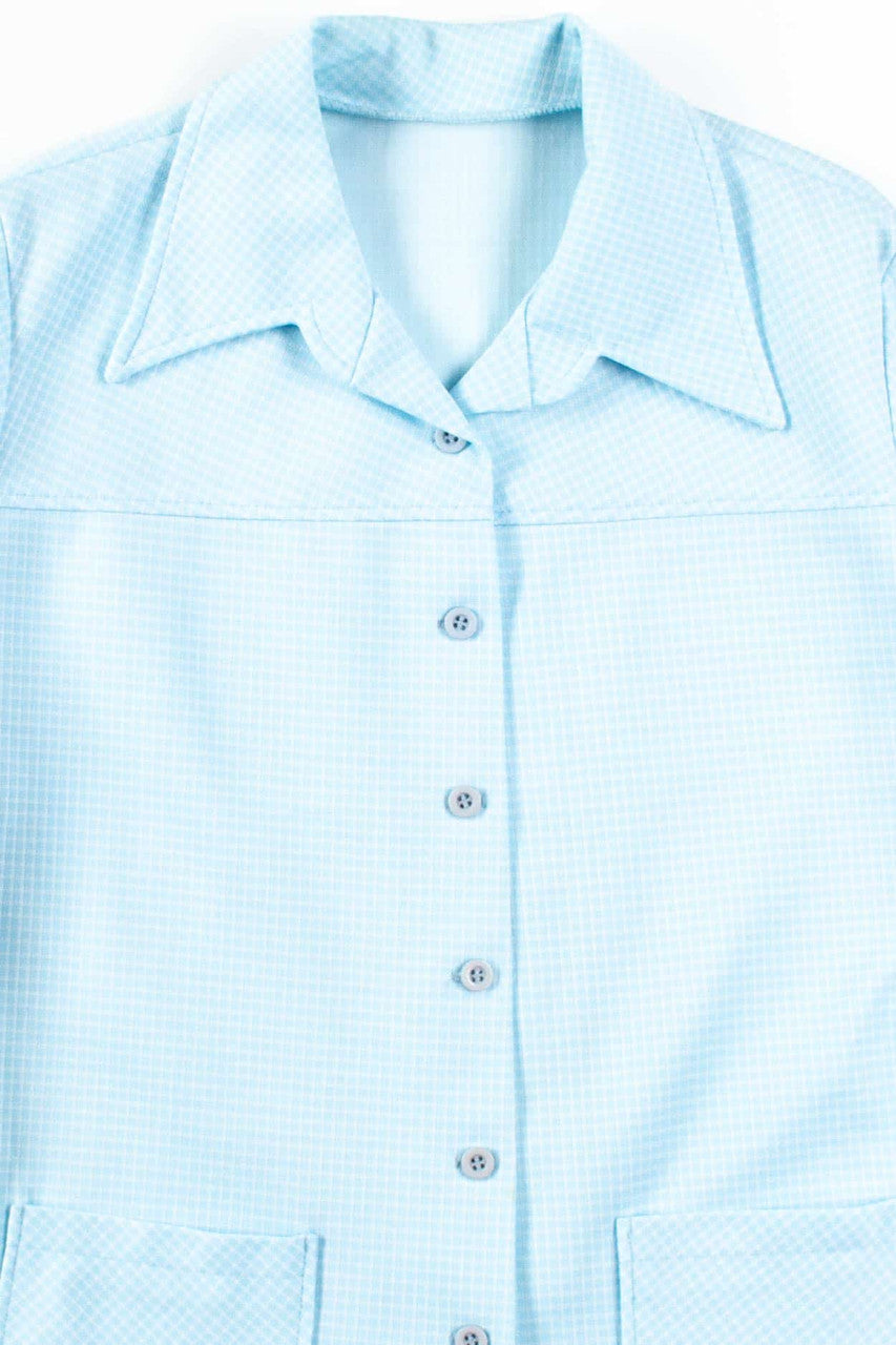 Blue Checkered Pocket Blouse