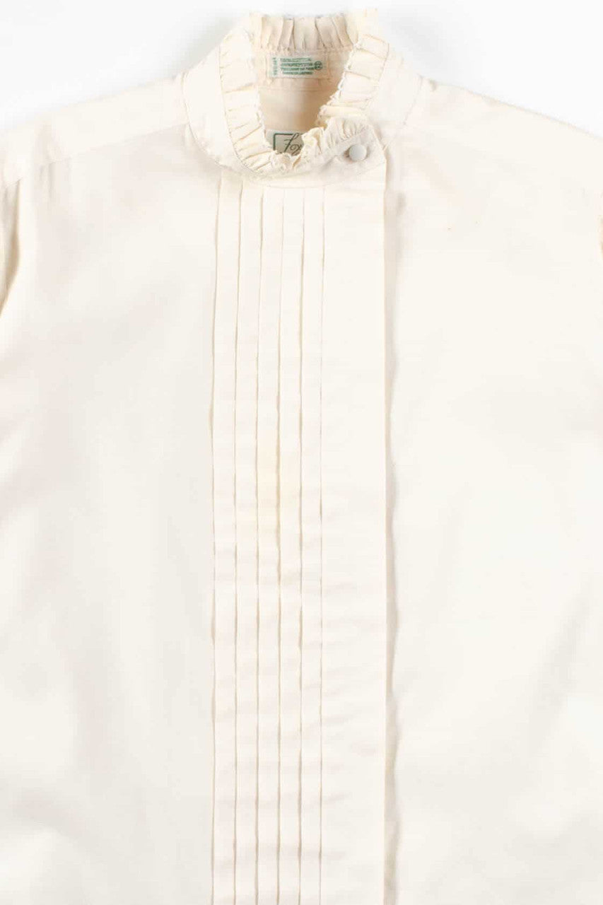 White Pleated Ruffle Blouse