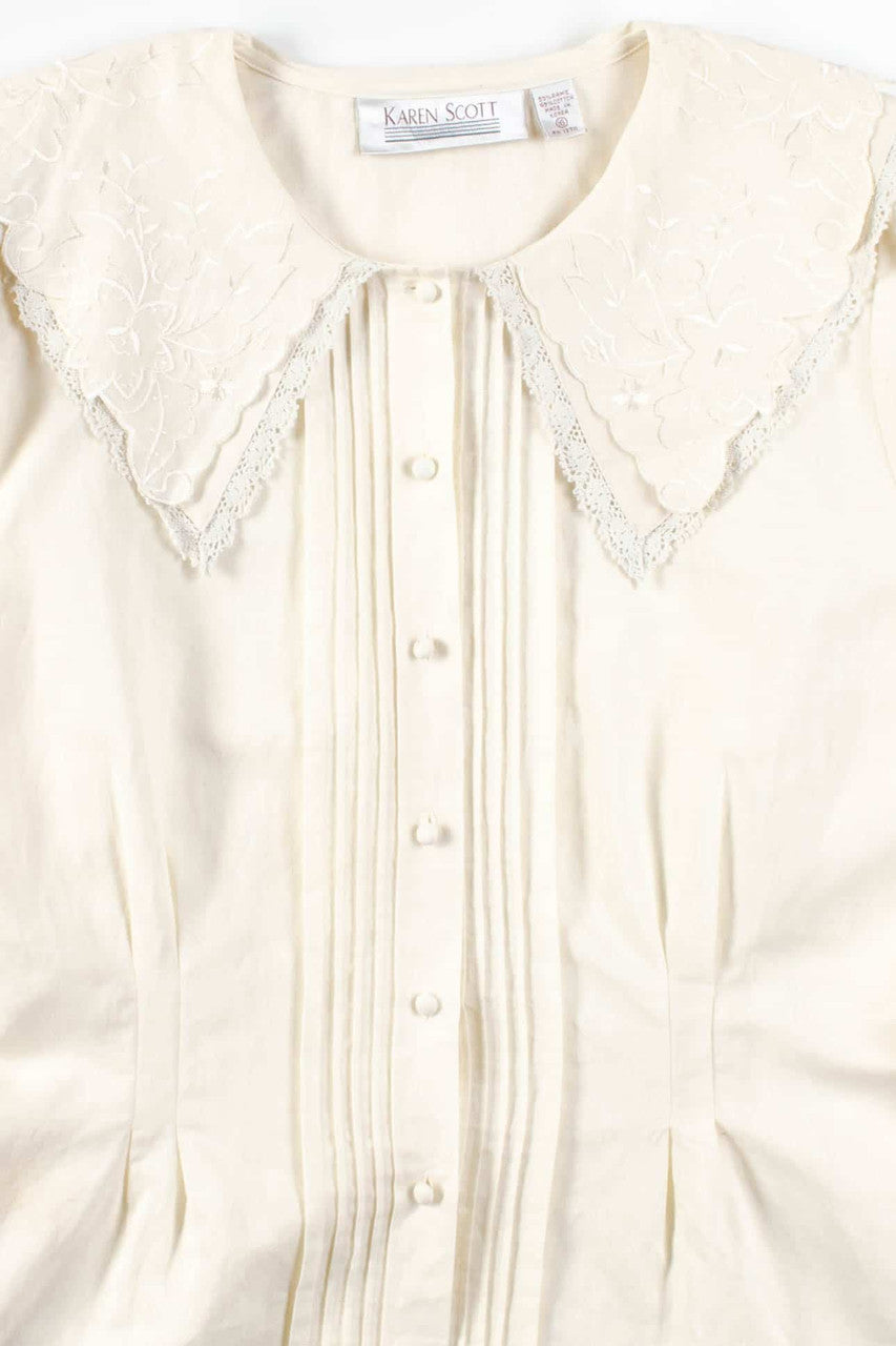 White Lace Floral Collar Blouse