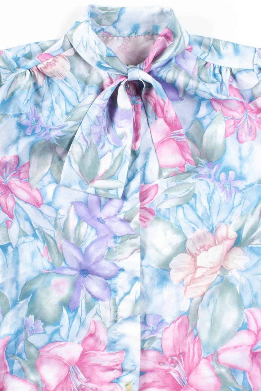 Pastel Floral Ascot Collar Blouse