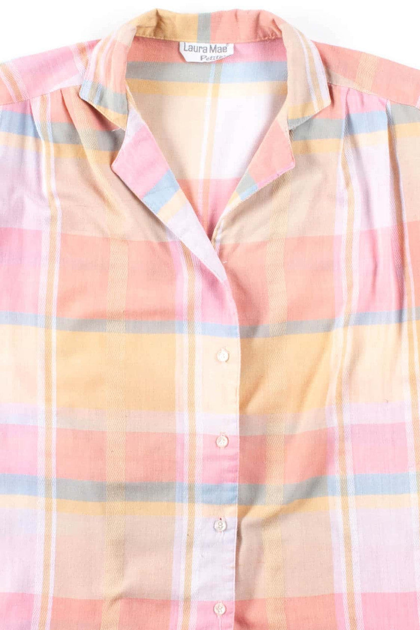 Pink Plaid Short Sleeve Blouse