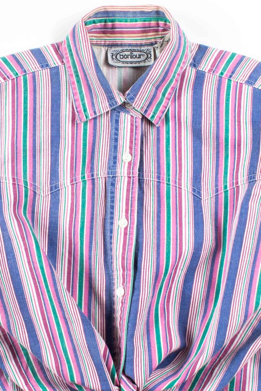 Pastel Striped Tie Waist Vintage Blouse