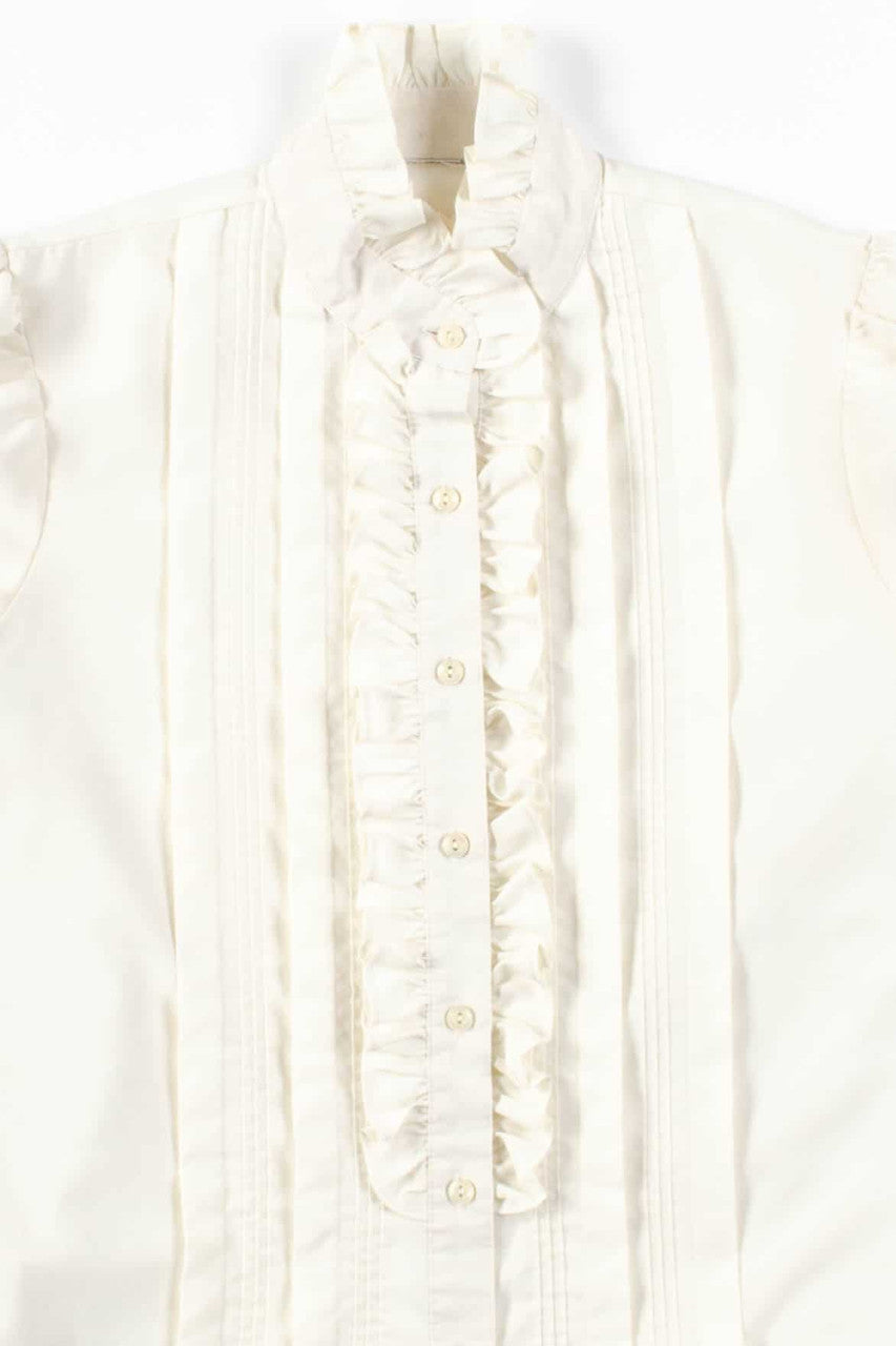 White Pleated Ruffled Blouse