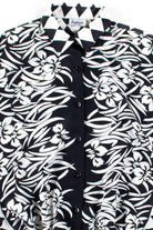 Two Tone Floral Diamond Button Up Vinage Blouse