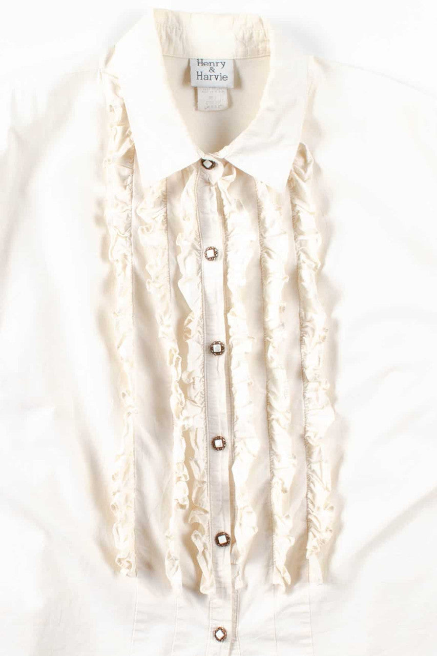 White Ruffle Front Blouse