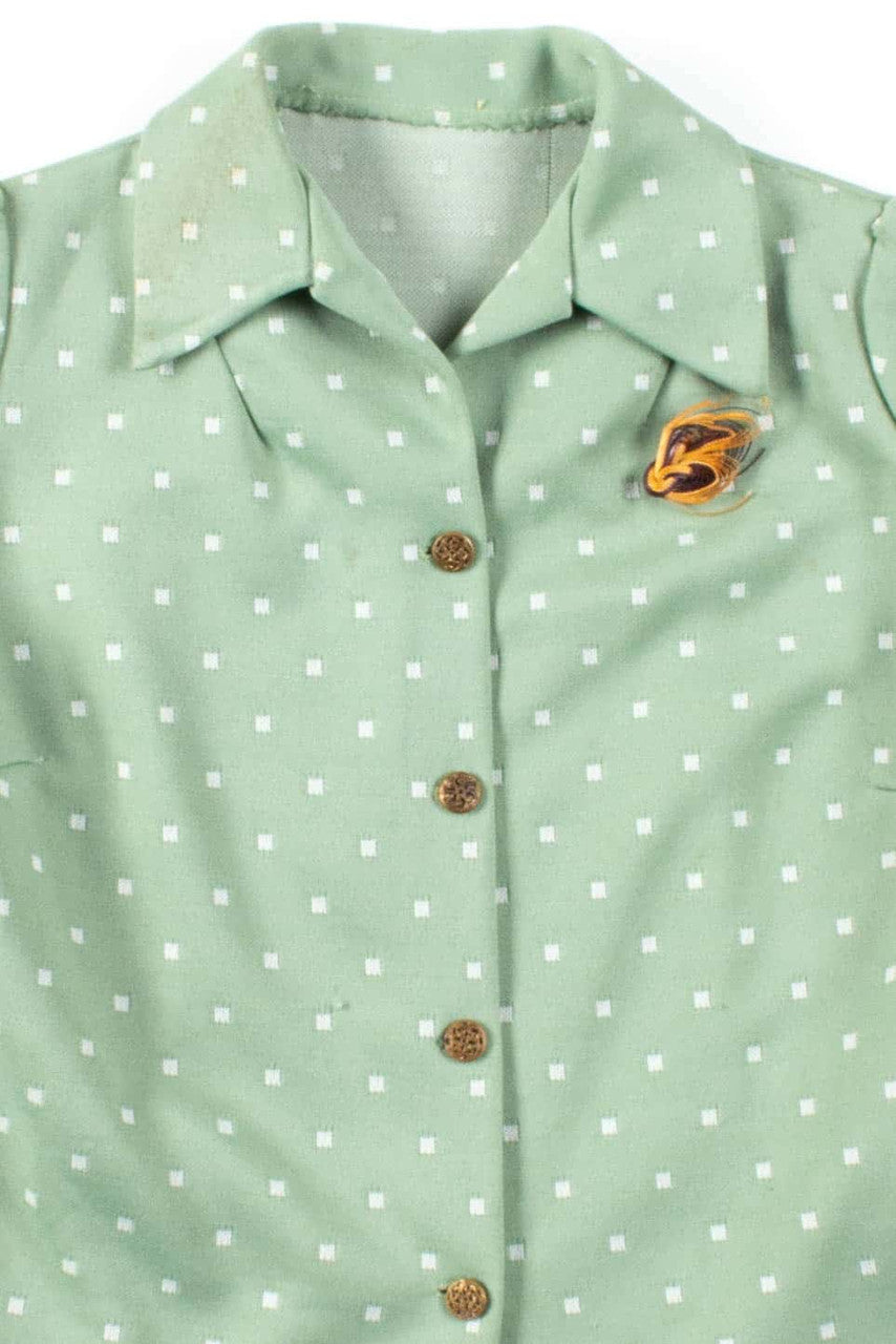 Green Squares Vintage Blouse w/ Pin